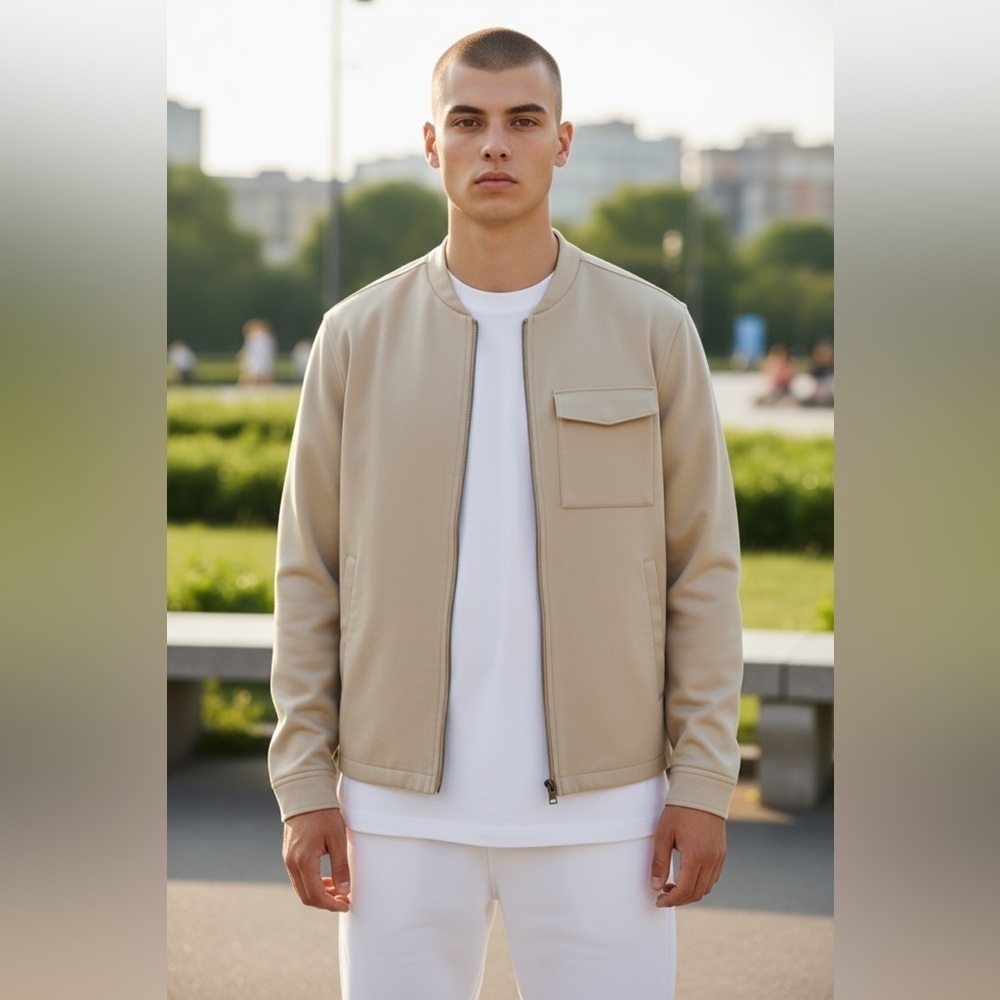 Lindbergh White, Beige Zip Jacket – Superflex, Size Medium